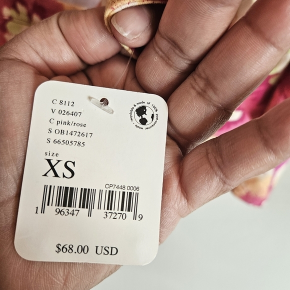 Free People Give Me More Pink Multi Floral Half Sleeve Crop Top Pop Combo NWT - Picture 7 of 8